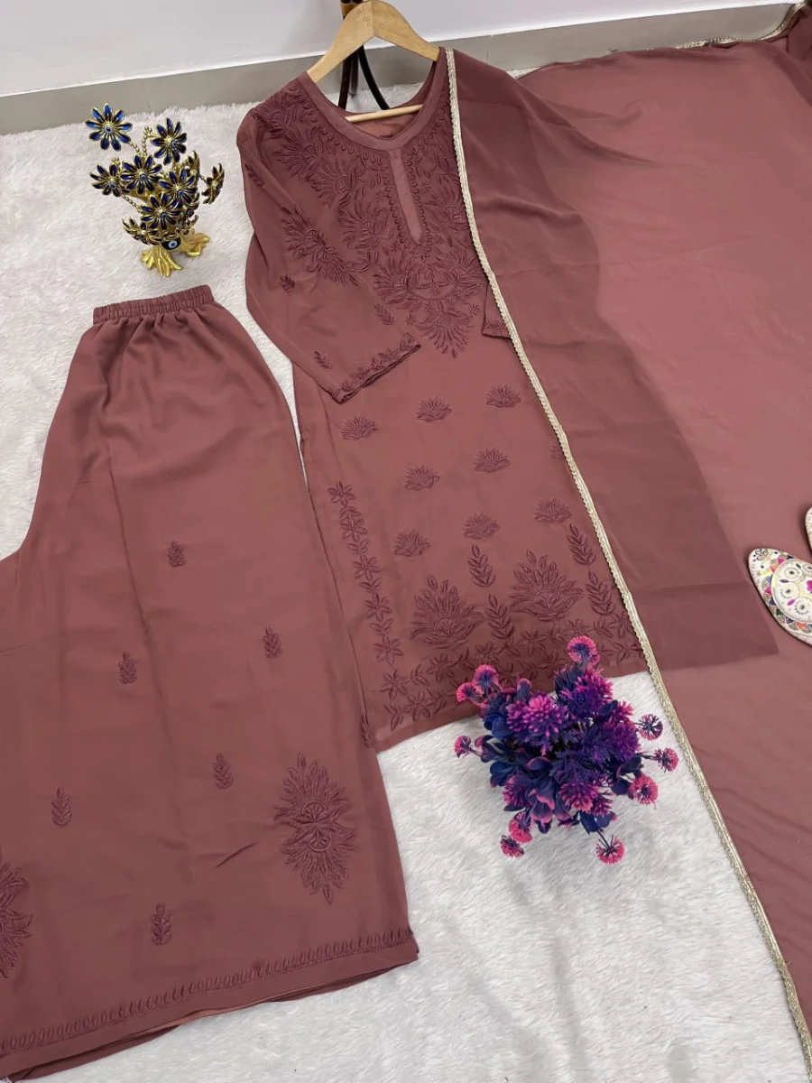 DESIGNER GEORGETTE EMBROIDERY WORK TOP PALAZZO WITH DUPATTA OFFICE WEAR WHOLESALE PRICE ETHNIC GARMENT (6)