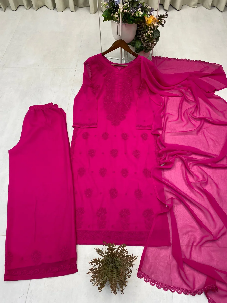 DESIGNER GEORGETTE EMBROIDERY WORK TOP PALAZZO WITH DUPATTA OFFICE WEAR WHOLESALE PRICE ETHNIC GARMENT (6)