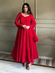 DESIGNER GEORGETTE LUKHNOWI SEQUENCE & THREAD WORK GOWN BOTTOM WITH DUPATTA RED