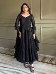 DESIGNER GEORGETTE LUKHNOWI SEQUENCE & THREAD WORK GOWN BOTTOM WITH DUPATTA FESTIVE WEAR WHOLESALE PRICE ETHNIC GARMENT (6)