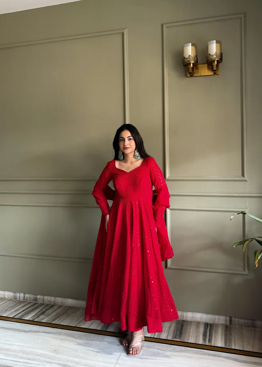 DESIGNER GEORGETTE LUKHNOWI SEQUENCE & THREAD WORK GOWN BOTTOM WITH DUPATTA FESTIVE WEAR WHOLESALE PRICE ETHNIC GARMENT (7)