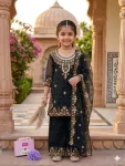 DESIGNER GEORGETTE MULTI EMBROIDERY WITH MOTI WORK KID'S TOP BOTTOM WITH DUPATTA BLACK