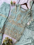 DESIGNER GEORGETTE SEQUENCE EMBROIDERY WORK TOP SHARARA WITH DUPATTA FESTIVE WEAR WHOLESALE PRICE ETHNIC GARMENT (2)