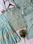 DESIGNER GEORGETTE SEQUENCE EMBROIDERY WORK TOP SHARARA WITH DUPATTA FESTIVE WEAR WHOLESALE PRICE ETHNIC GARMENT (2)