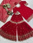 DESIGNER GEORGETTE SEQUENCE EMBROIDERY WORK TOP SHARARA WITH DUPATTA WEDDING WEAR WHOLESALE PRICE ETHNIC GARMENT (5)