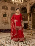 DESIGNER GEORGETTE SEQUENCE EMBROIDERY WORK TOP SHARARA WITH DUPATTA WEDDING WEAR WHOLESALE PRICE ETHNIC GARMENT (5)