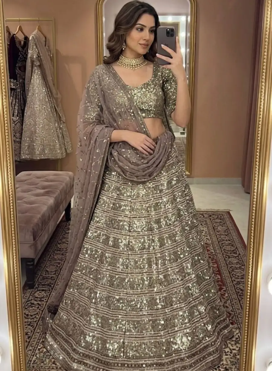 DESIGNER GEORGETTE SEQUENCE , ZARI & DORI WORK LEHENGA CHOLI WITH DUPATTA RECEPTION WEAR WHOLESALE PRICE ETHNIC GARMENT (2)