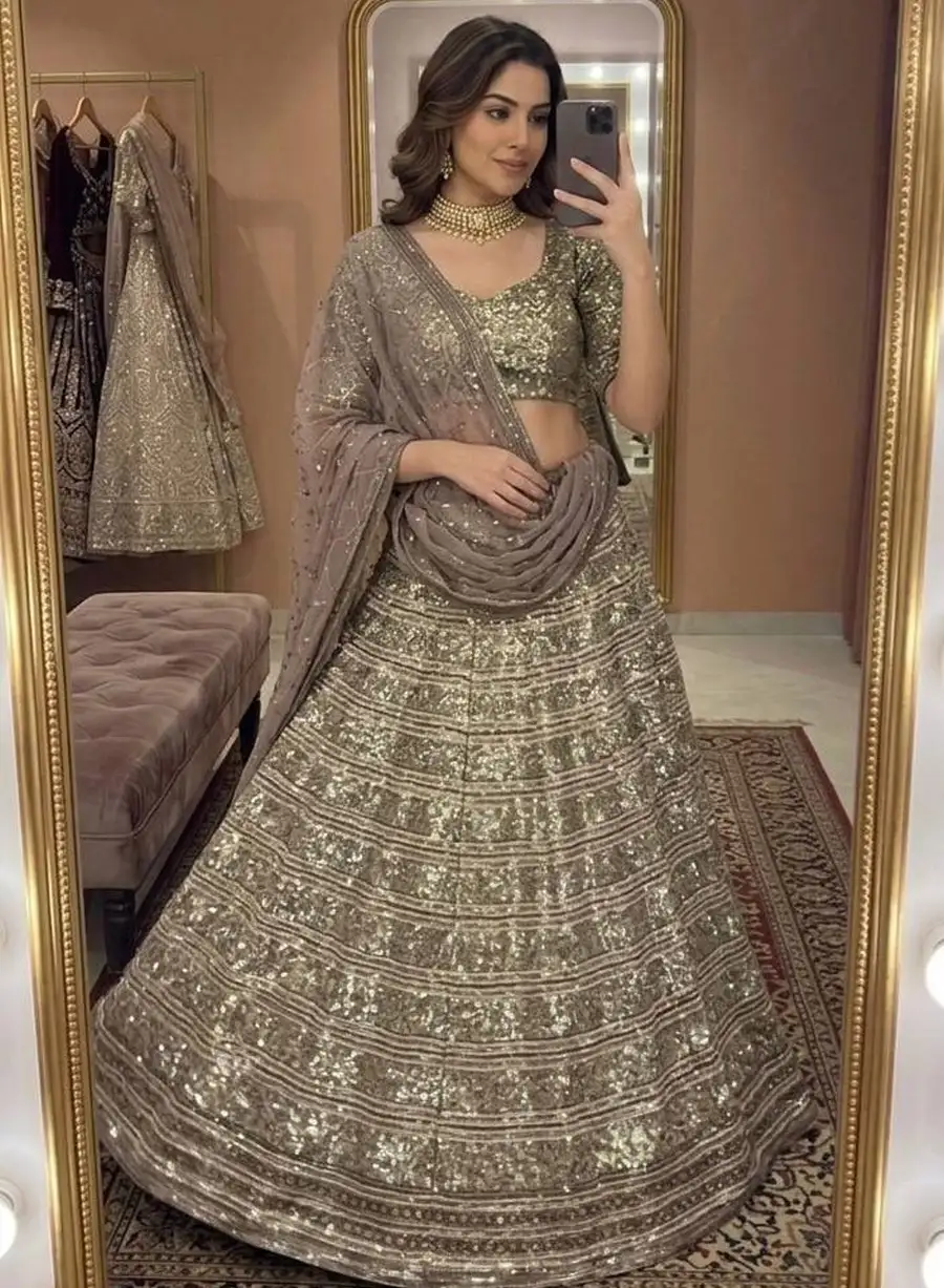 DESIGNER GEORGETTE SEQUENCE , ZARI & DORI WORK LEHENGA CHOLI WITH DUPATTA RECEPTION WEAR WHOLESALE PRICE ETHNIC GARMENT (4)