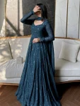 DESIGNER GEORGETTE SILK THREAD EMBROIDERY WORK WITH GPO LACE BORDER WORK GOWN WITH DUPATTA FESTIVE WEAR WHOLESALE PRICE ETHNIC GARMENT (2)