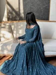 DESIGNER GEORGETTE SILK THREAD EMBROIDERY WORK WITH GPO LACE BORDER WORK GOWN WITH DUPATTA FESTIVE WEAR WHOLESALE PRICE ETHNIC GARMENT (2)