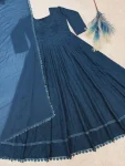DESIGNER GEORGETTE SILK THREAD EMBROIDERY WORK WITH GPO LACE BORDER WORK GOWN WITH DUPATTA FESTIVE WEAR WHOLESALE PRICE ETHNIC GARMENT (2)
