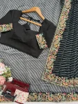 DESIGNER GEORGETTE THREAD & SEQUENCE EMBROIDERY WITH BADHANI PRINT WORK SAREE WITH UNSTITCHED BLOUSE FESTIVE WEAR WHOLESALE PRICE ETHNIC GARMENT (3)