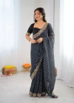 DESIGNER GEORGETTE THREAD & SEQUENCE EMBROIDERY WITH BADHANI PRINT WORK SAREE WITH UNSTITCHED BLOUSE FESTIVE WEAR WHOLESALE PRICE ETHNIC GARMENT (3)