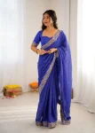 DESIGNER GEORGETTE THREAD & SEQUENCE EMBROIDERY WITH BADHANI PRINT WORK SAREE WITH UNSTITCHED BLOUSE PURPLE