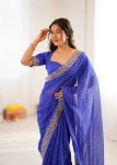 DESIGNER GEORGETTE THREAD & SEQUENCE EMBROIDERY WITH BADHANI PRINT WORK SAREE WITH UNSTITCHED BLOUSE FESTIVE WEAR WHOLESALE PRICE ETHNIC GARMENT (5)