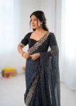DESIGNER GEORGETTE THREAD & SEQUENCE EMBROIDERY WITH BADHANI PRINT WORK SAREE WITH UNSTITCHED BLOUSE FESTIVE WEAR WHOLESALE PRICE ETHNIC GARMENT (3)
