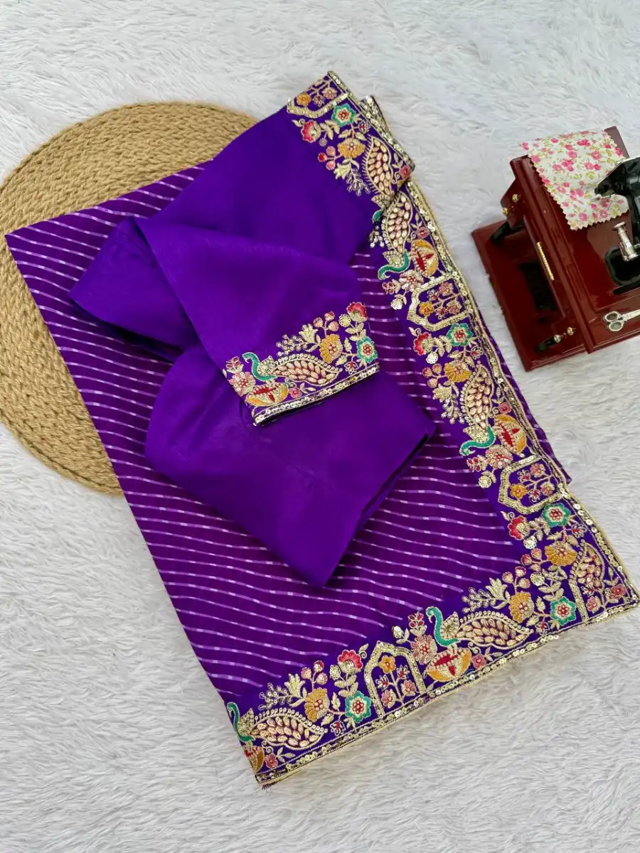 DESIGNER GEORGETTE THREAD & SEQUENCE EMBROIDERY WITH BADHANI PRINT WORK SAREE WITH UNSTITCHED BLOUSE WEDDING WEAR WHOLESALE PRICE ETHNIC GARMENT (10)