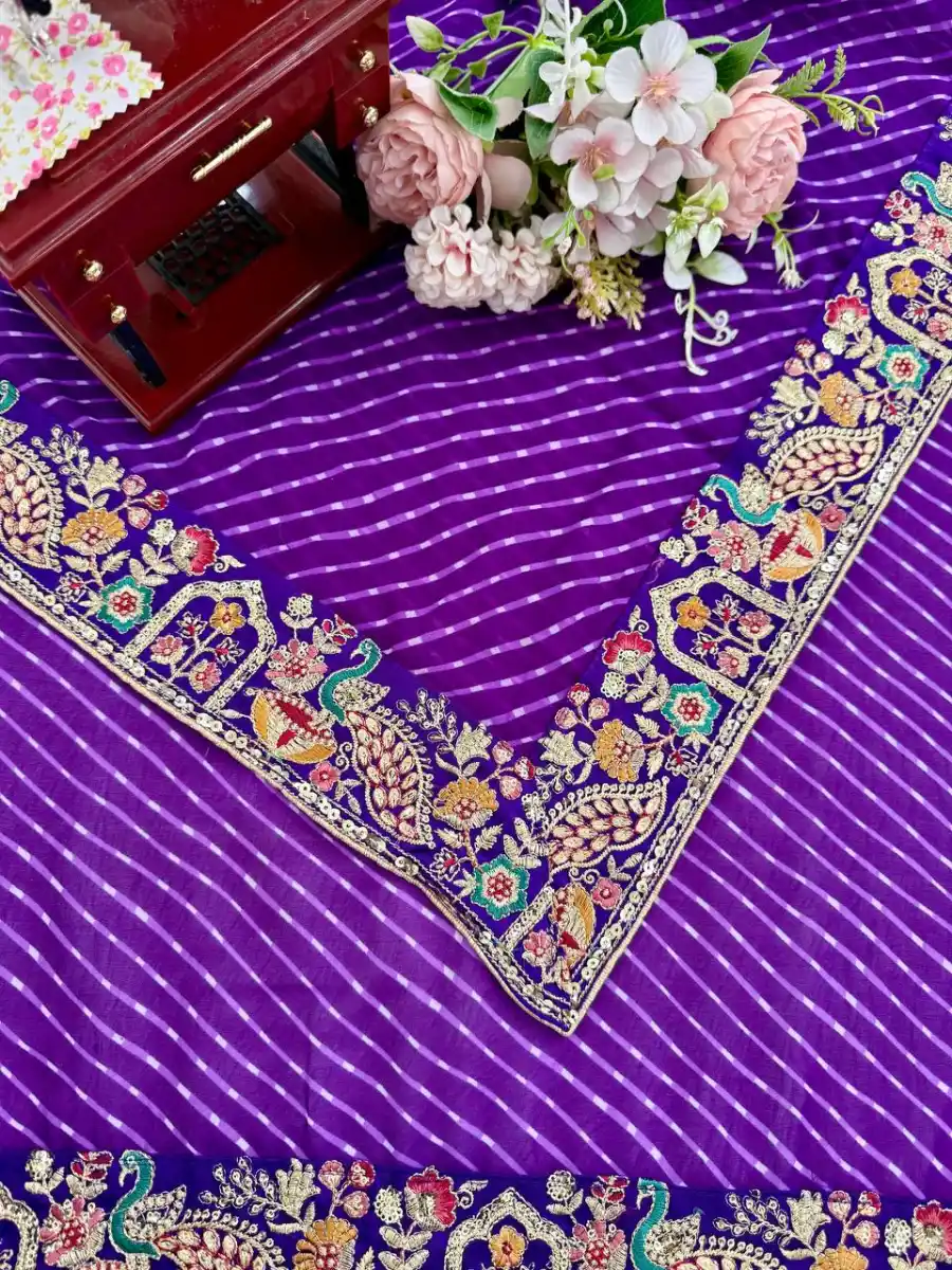 DESIGNER GEORGETTE THREAD & SEQUENCE EMBROIDERY WITH BADHANI PRINT WORK SAREE WITH UNSTITCHED BLOUSE WEDDING WEAR WHOLESALE PRICE ETHNIC GARMENT (13)