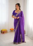 DESIGNER GEORGETTE THREAD & SEQUENCE EMBROIDERY WITH BADHANI PRINT WORK SAREE WITH UNSTITCHED BLOUSE PURPLE