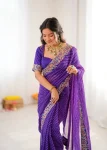 DESIGNER GEORGETTE THREAD & SEQUENCE EMBROIDERY WITH BADHANI PRINT WORK SAREE WITH UNSTITCHED BLOUSE WEDDING WEAR WHOLESALE PRICE ETHNIC GARMENT (4)