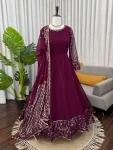 DESIGNER GEORGETTE THREAD & SEQUENCE WORK WITH FANCY LACE WORK GOWN BOTTOM WITH DUPATTA FESTIVE WEAR WHOLESALE PRICE ETHNIC GARMENT (16)