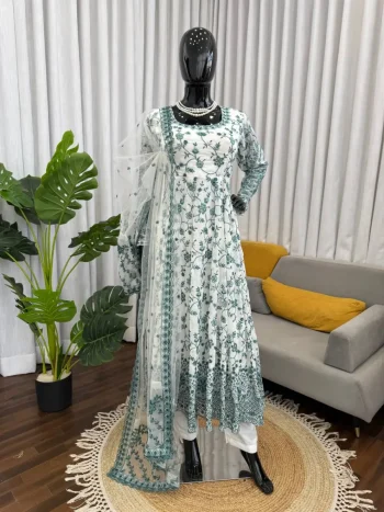 DESIGNER GEORGETTE THREAD WITH SEQUENCE WORK GOWN BOTTOM WITH DUPATTA RAMA