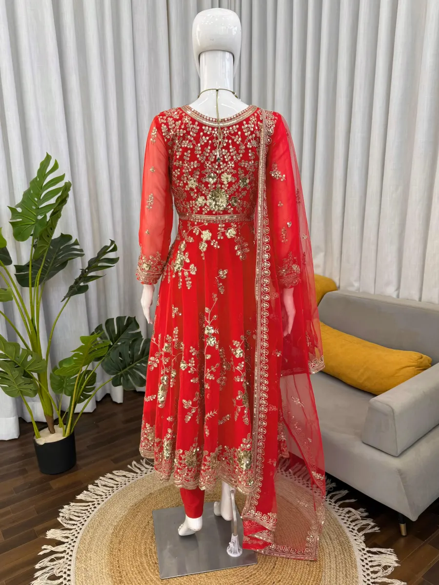 DESIGNER GEORGETTE THREAD WITH SEQUENCE WORK GOWN BOTTOM WITH DUPATTA WEDDING WEAR WHOLESALE PRICE ETHNIC GARMENT (2)