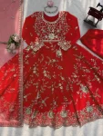 DESIGNER GEORGETTE THREAD WITH SEQUENCE WORK GOWN BOTTOM WITH DUPATTA WEDDING WEAR WHOLESALE PRICE ETHNIC GARMENT (1)