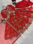 DESIGNER GEORGETTE THREAD WITH SEQUENCE WORK GOWN BOTTOM WITH DUPATTA WEDDING WEAR WHOLESALE PRICE ETHNIC GARMENT (1)