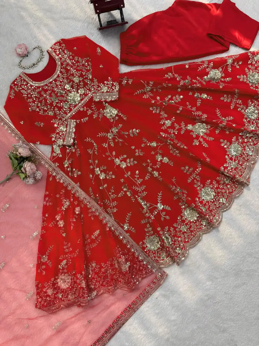 DESIGNER GEORGETTE THREAD WITH SEQUENCE WORK GOWN BOTTOM WITH DUPATTA WEDDING WEAR WHOLESALE PRICE ETHNIC GARMENT (8)