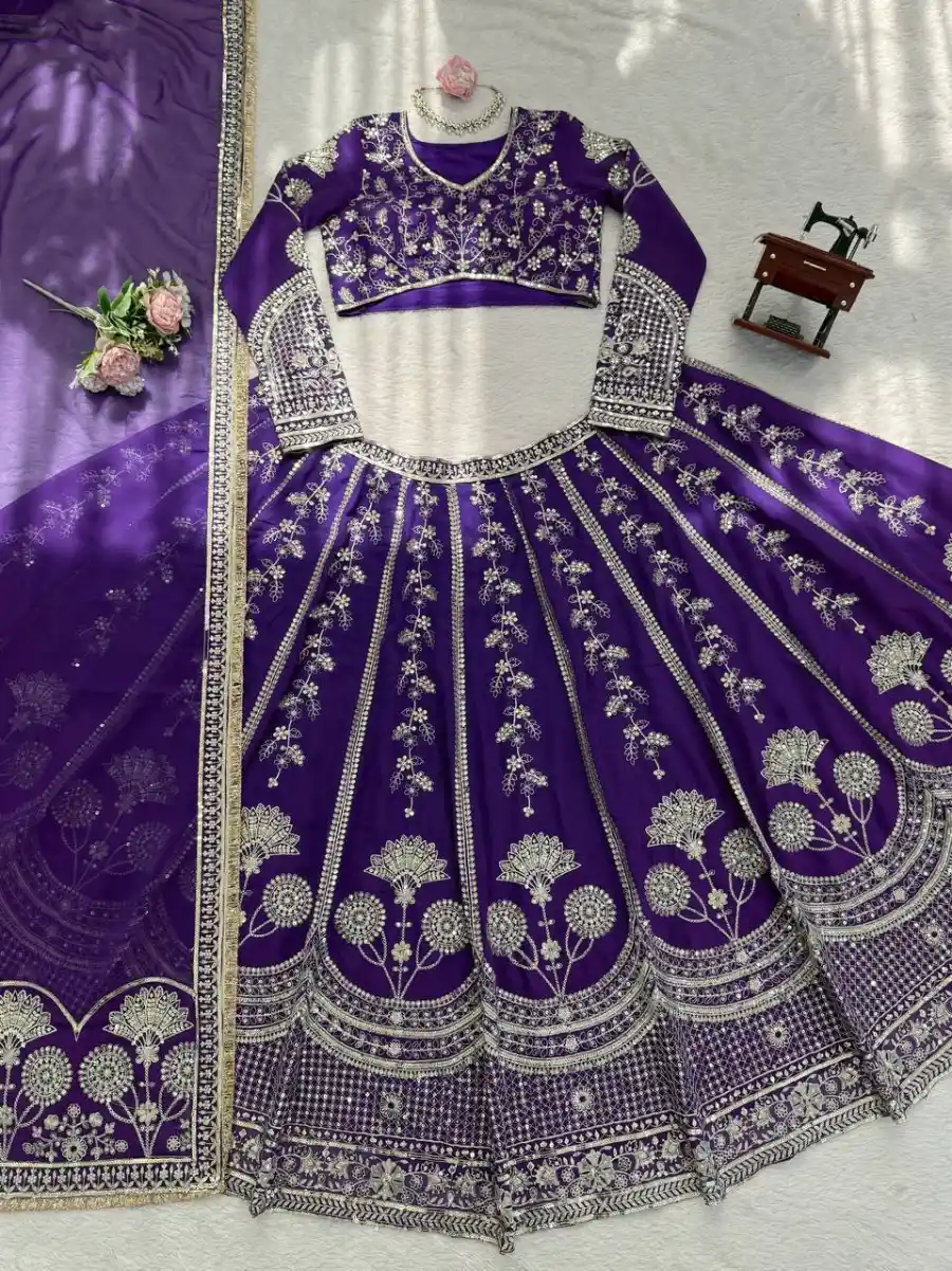 DESIGNER GEORGETTE THREAD WITH SEQUENCE WORK LEHENGA CHOLI WITH DUPATTA WEDDING WEAR WHOLESALE PRICE ETHNIC GARMENT (12)