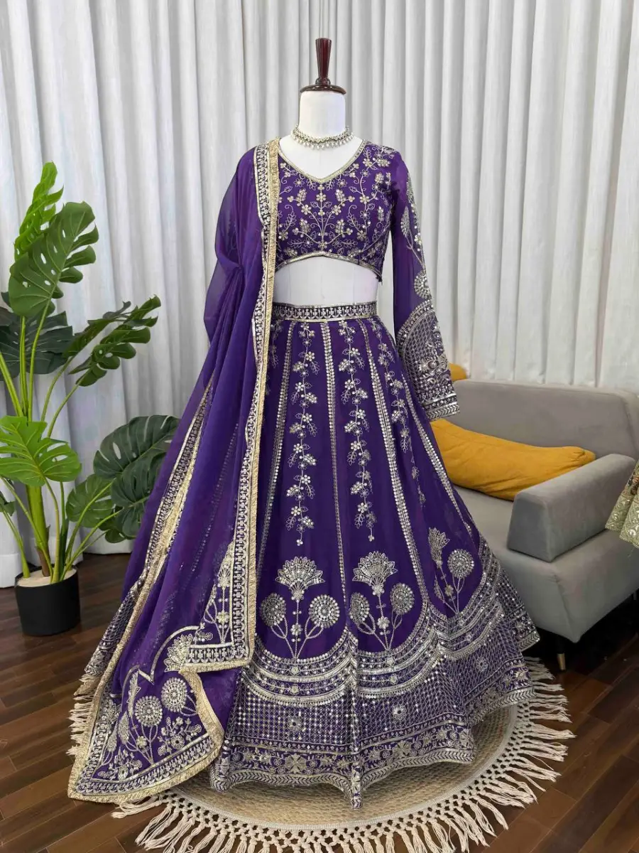 DESIGNER GEORGETTE THREAD WITH SEQUENCE WORK LEHENGA CHOLI WITH DUPATTA WEDDING WEAR WHOLESALE PRICE ETHNIC GARMENT (6)