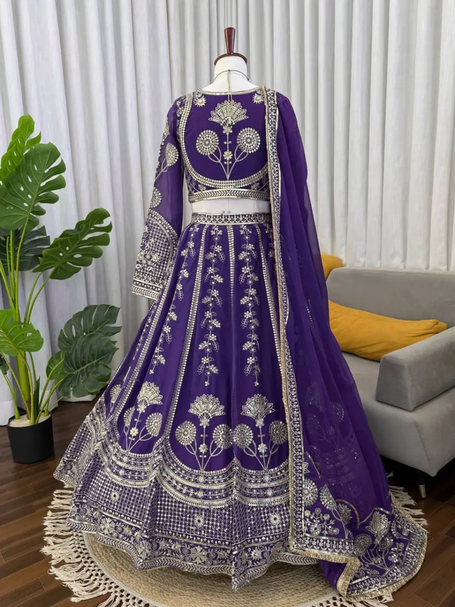 DESIGNER GEORGETTE THREAD WITH SEQUENCE WORK LEHENGA CHOLI WITH DUPATTA WEDDING WEAR WHOLESALE PRICE ETHNIC GARMENT (8)