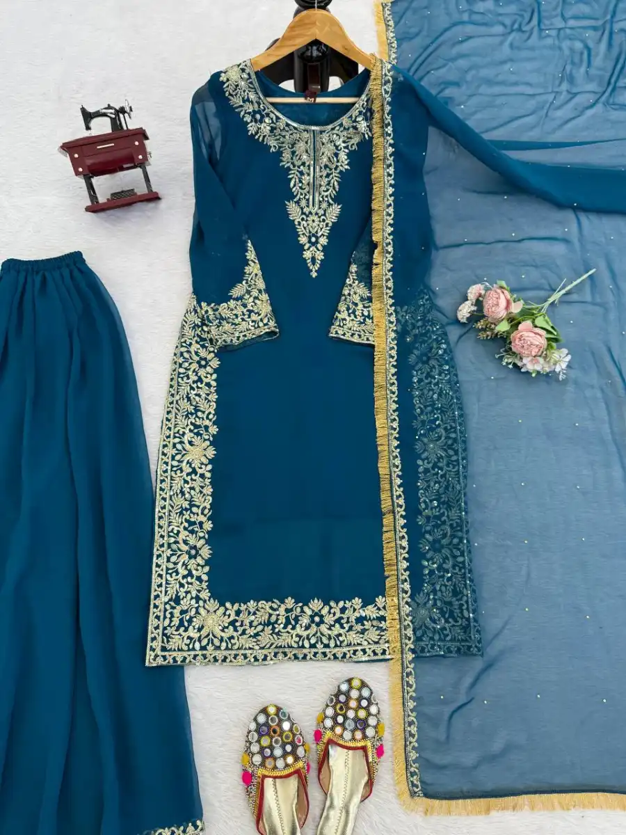 DESIGNER GEORGETTE THREAD WITH SEQUENCE WORK TOP PALAZZO WITH DUPATTA FESTIVE WEAR WHOLESALE PRICE ETHNIC GARMENT (4)