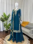 DESIGNER GEORGETTE THREAD WITH SEQUENCE WORK TOP PALAZZO WITH DUPATTA FESTIVE WEAR WHOLESALE PRICE ETHNIC GARMENT (1)