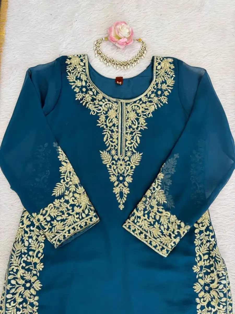 DESIGNER GEORGETTE THREAD WITH SEQUENCE WORK TOP PALAZZO WITH DUPATTA FESTIVE WEAR WHOLESALE PRICE ETHNIC GARMENT (6)