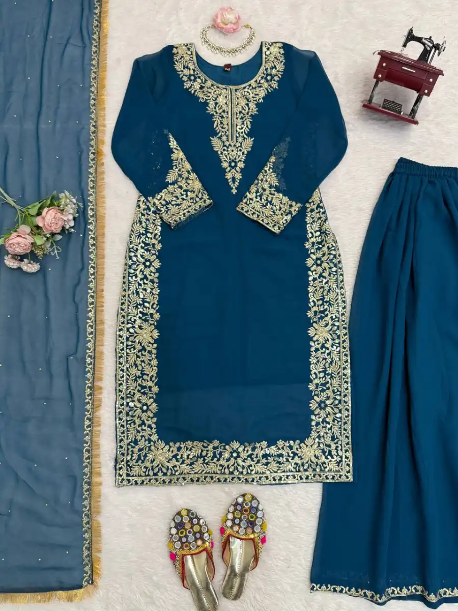 DESIGNER GEORGETTE THREAD WITH SEQUENCE WORK TOP PALAZZO WITH DUPATTA FESTIVE WEAR WHOLESALE PRICE ETHNIC GARMENT (7)