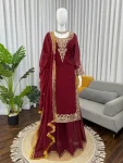 DESIGNER GEORGETTE THREAD WITH SEQUENCE WORK TOP PALAZZO WITH DUPATTA MAROON