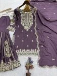 DESIGNER GERMAN CHINON EMBROIDERY CODING WITH SEQUENCE AND RADY MADE LACE BORDER WORK TOP SHARARA WITH DUPATTA WEDDING WEAR WHOLESALE PRICE ETHNIC GARMENT (11)