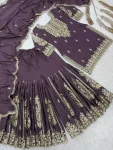 DESIGNER GERMAN CHINON EMBROIDERY CODING WITH SEQUENCE AND RADY MADE LACE BORDER WORK TOP SHARARA WITH DUPATTA WEDDING WEAR WHOLESALE PRICE ETHNIC GARMENT (11)