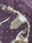 DESIGNER GERMAN CHINON EMBROIDERY CODING WITH SEQUENCE AND RADY MADE LACE BORDER WORK TOP SHARARA WITH DUPATTA WEDDING WEAR WHOLESALE PRICE ETHNIC GARMENT (11)