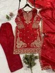 DESIGNER GLASS ROMAN CODING WITH SEQUENCE EMBROIDERY WORK TOP BOTTOM WITH DUPATTA FESTIVE WEAR WHOLESALE PRICE ETHNIC GARMENT (1)