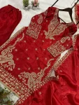 DESIGNER GLASS ROMAN CODING WITH SEQUENCE EMBROIDERY WORK TOP BOTTOM WITH DUPATTA FESTIVE WEAR WHOLESALE PRICE ETHNIC GARMENT (1)