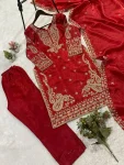 DESIGNER GLASS ROMAN CODING WITH SEQUENCE EMBROIDERY WORK TOP BOTTOM WITH DUPATTA FESTIVE WEAR WHOLESALE PRICE ETHNIC GARMENT (1)