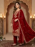 DESIGNER GLASS ROMAN CODING WITH SEQUENCE EMBROIDERY WORK TOP BOTTOM WITH DUPATTA FESTIVE WEAR WHOLESALE PRICE ETHNIC GARMENT (1)