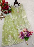 DESIGNER GMY SILK EMBROIDERY 3 MM MULTIPLE THREAD SEQUENCE & MOTI WORK TOP PALAZZO WITH DUPATTA WEDDING WEAR WHOLESALE PRICE ETHNIC GARMENT (2)