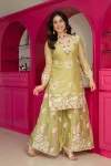 DESIGNER GMY SILK EMBROIDERY 3 MM MULTIPLE THREAD SEQUENCE & MOTI WORK TOP PALAZZO WITH DUPATTA WEDDING WEAR WHOLESALE PRICE ETHNIC GARMENT (2)