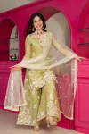 DESIGNER GMY SILK EMBROIDERY 3 MM MULTIPLE THREAD SEQUENCE & MOTI WORK TOP PALAZZO WITH DUPATTA WEDDING WEAR WHOLESALE PRICE ETHNIC GARMENT (2)