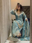 DESIGNER GMY SILK EMBROIDERY 5 MM SEQUENCE WORK TOP PALAZZO WITH DUPATTA SKY