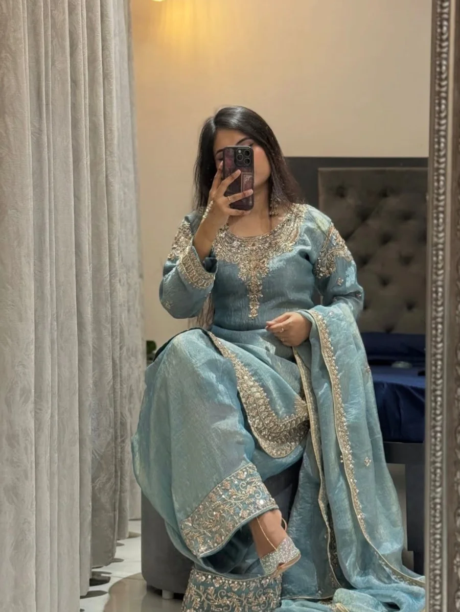 DESIGNER GMY SILK EMBROIDERY 5 MM SEQUENCE WORK TOP PALAZZO WITH DUPATTA FESTIVE WEAR WHOLESALE PRICE ETHNIC GARMENT (5)